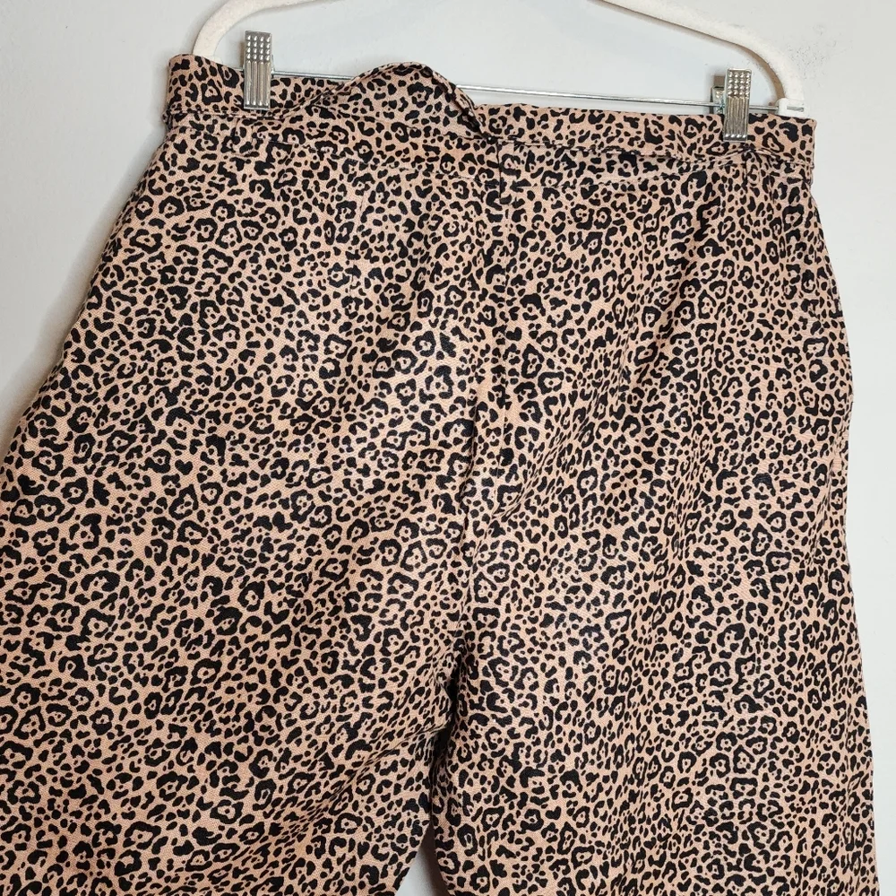 Reformation 100% Linen Wideleg Pants Leopard Cheetah Animal Print Size 12